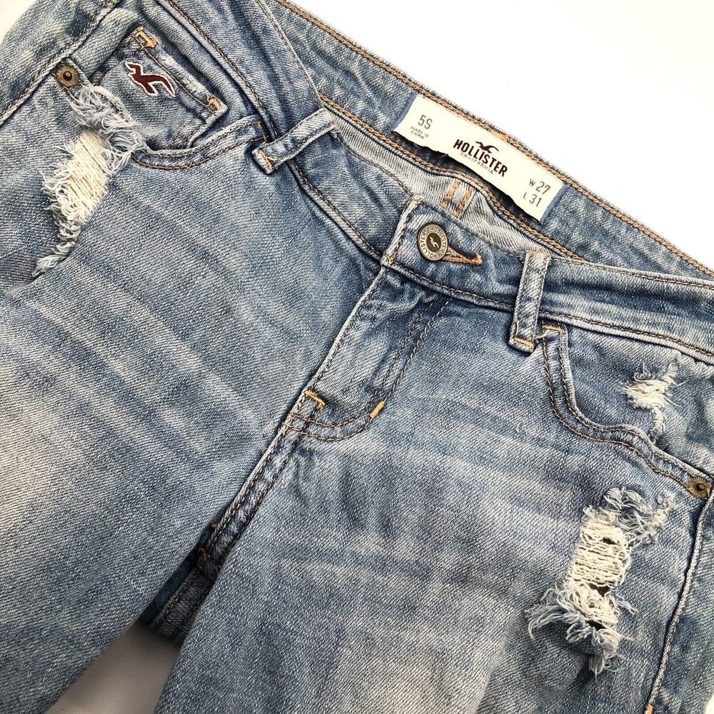 Hollister Womens Low Rise Skinny Ankle Jeans Size 5S Distressed Stretchy Grunge